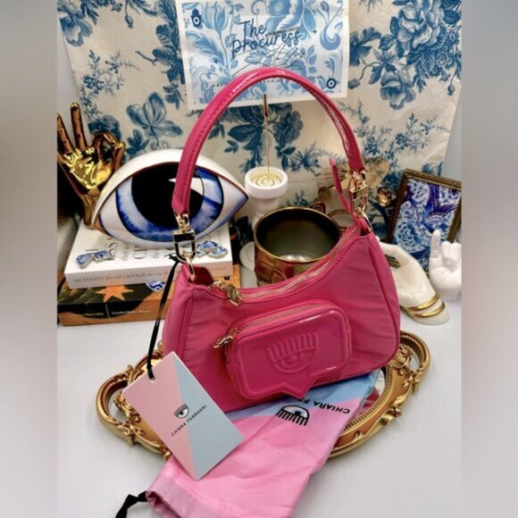 🆕 CHIARA FERRAGNI 🧿 NWT Vicky Eyelike Tote Bag - Borsa a Mano - Rose Pink - Picture 2 of 15
